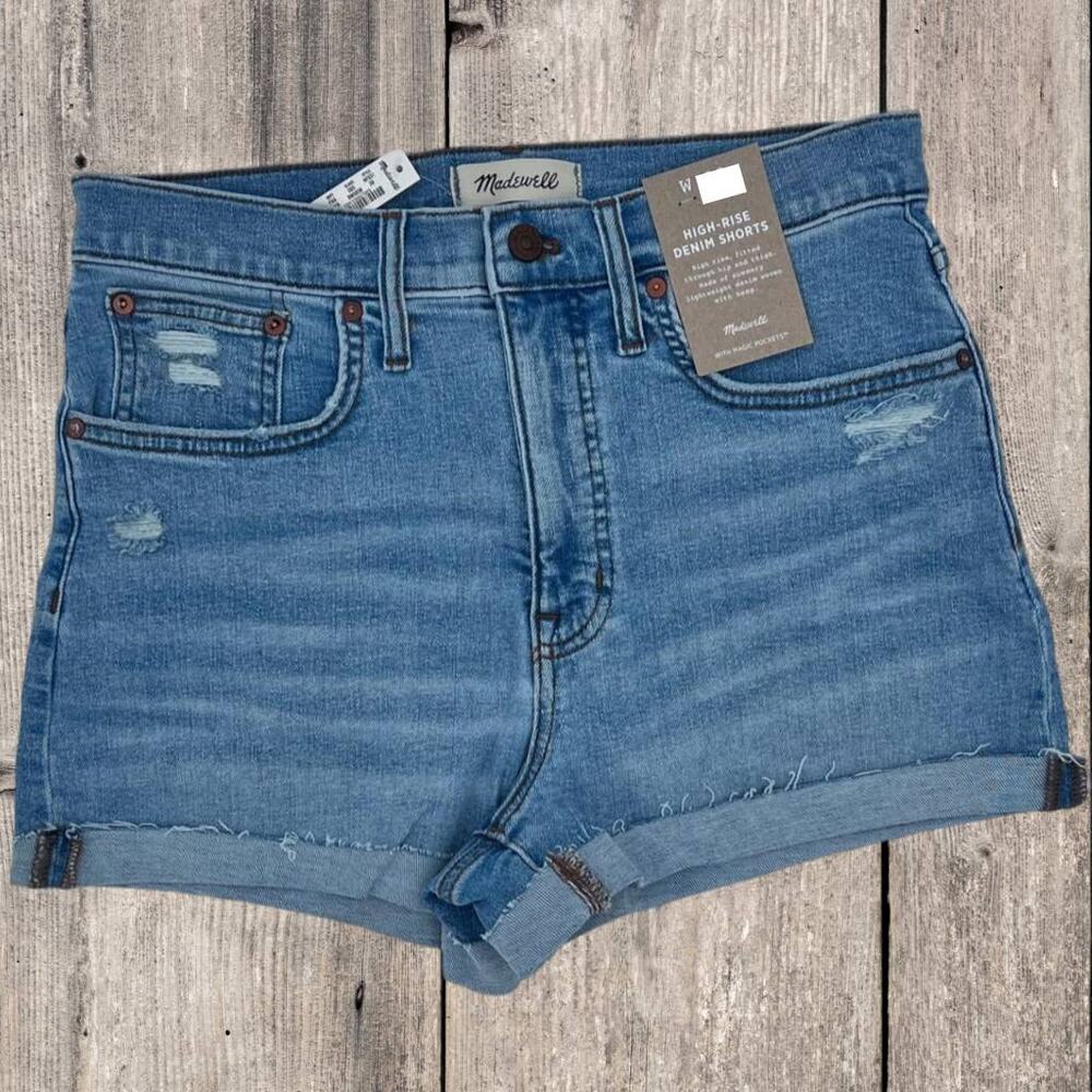 MADEWELL HIGH-RISE DENIM SHORTS, SIZE 28